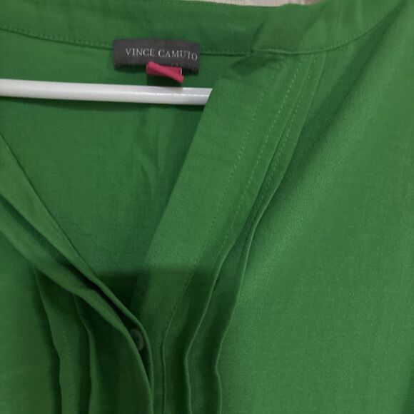 Vince Camuto Top Womens Plus 1X Green V-Neck Ruffle Long Sleeve Blouse Gauze - Picture 8 of 8